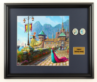 Thomas Kinkade "Frozen" Custom Framed Print Display with Elsa & Anna Pin Set at PristineAuction.com