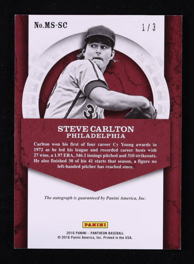 Steve Carlton 2016 Panini Pantheon Milestone Scripts Bronze #68 #1/3 at PristineAuction.com Steve Carlton 2016 Panini Pantheon Milestone Scripts Bronze #68 #1/3 at PristineAuction.com