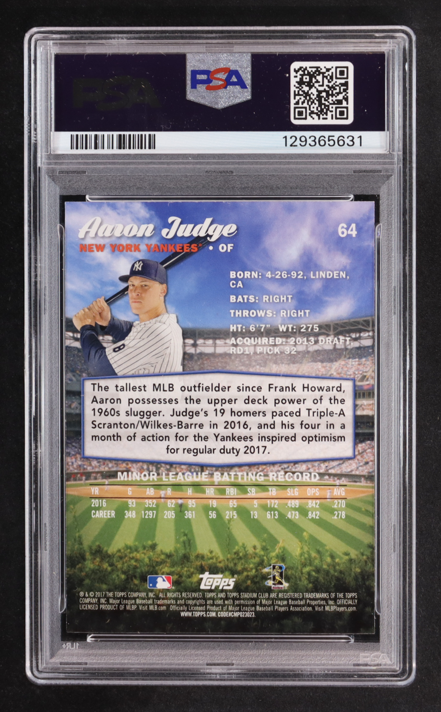 Aaron Judge 2017 Stadium Club #64 RC (PSA 9) at PristineAuction.com Aaron Judge 2017 Stadium Club #64 RC (PSA 9) at PristineAuction.com