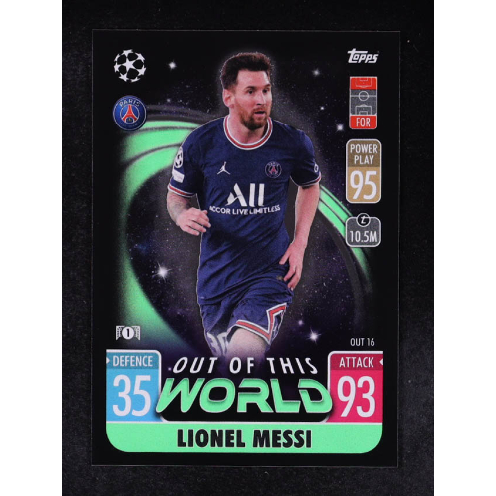 Lionel Messi 2021-22 Topps Match Attax Extra UEFA Champions and Europa League Out of This World #OUT16 at PristineAuction.com