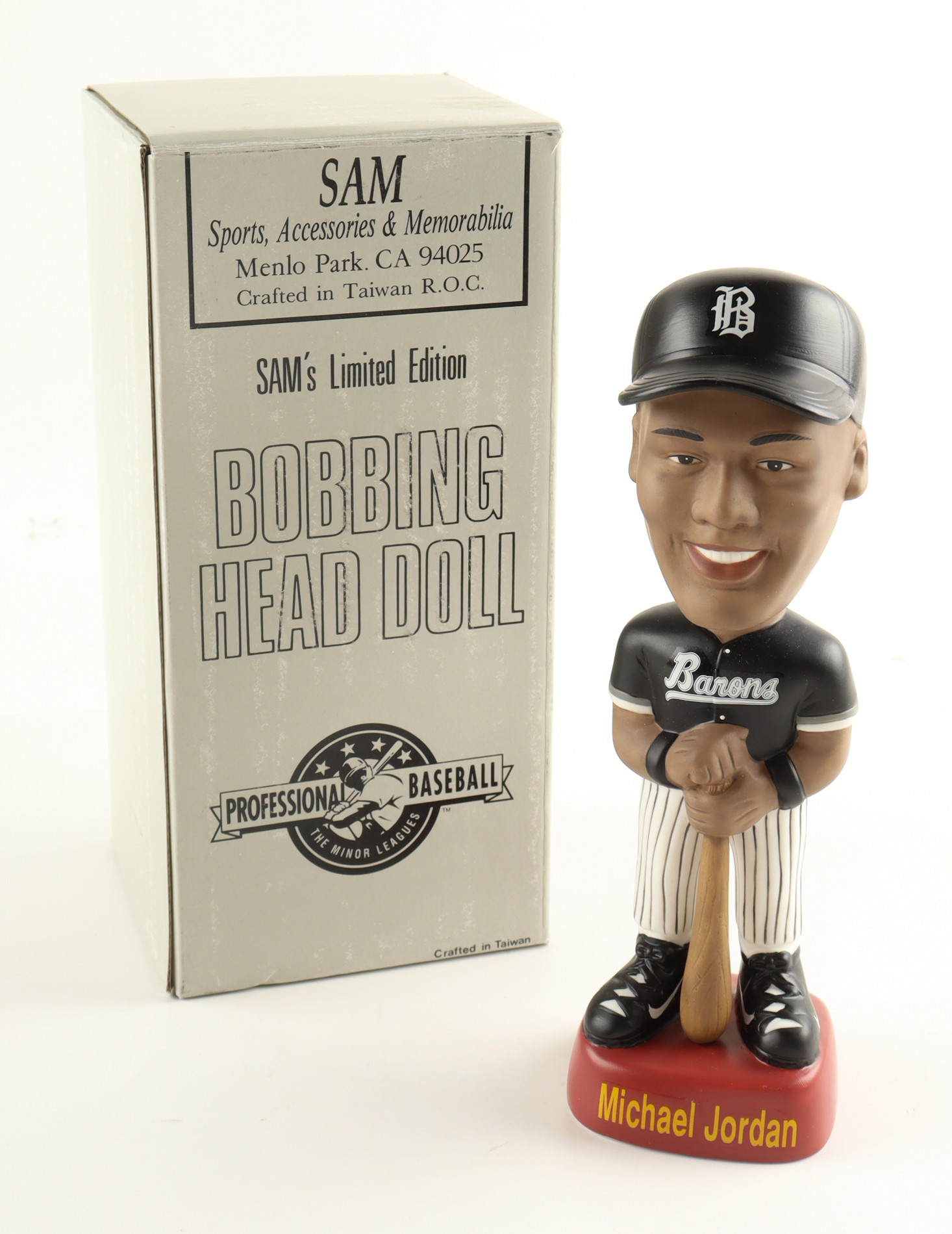 Michael Jordan Sam's LE 7" Birmingham Barons Vintage Ceramic Bobblehead with Original Packaging at PristineAuction.com Michael Jordan Sam's LE 7" Birmingham Barons Vintage Ceramic Bobblehead with Original Packaging at PristineAuction.com