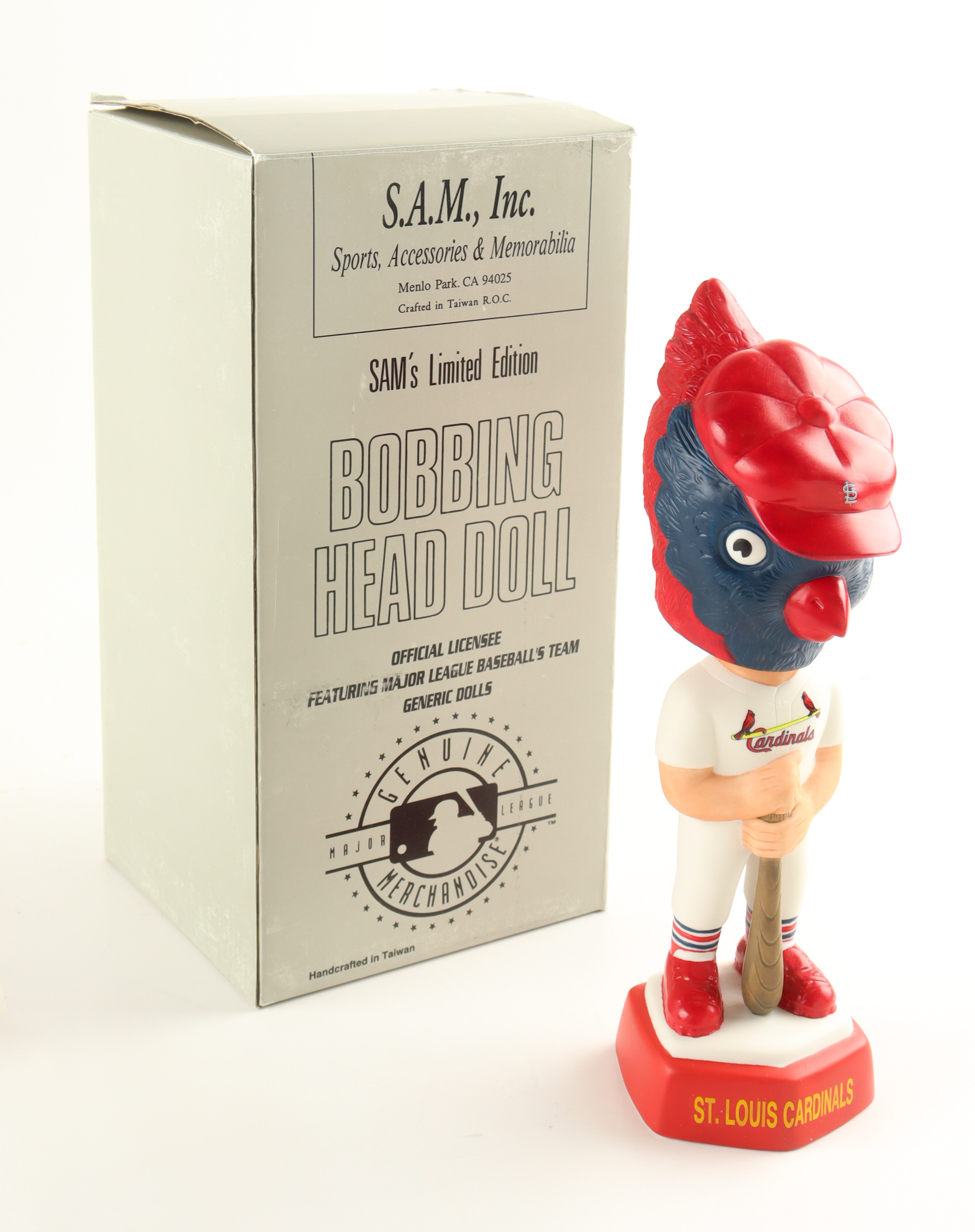 Sam's LE 7" St. Louis Cardinals Mascot Vintage Ceramic Bobblehead with Original Packaging at PristineAuction.com Sam's LE 7" St. Louis Cardinals Mascot Vintage Ceramic Bobblehead with Original Packaging at PristineAuction.com