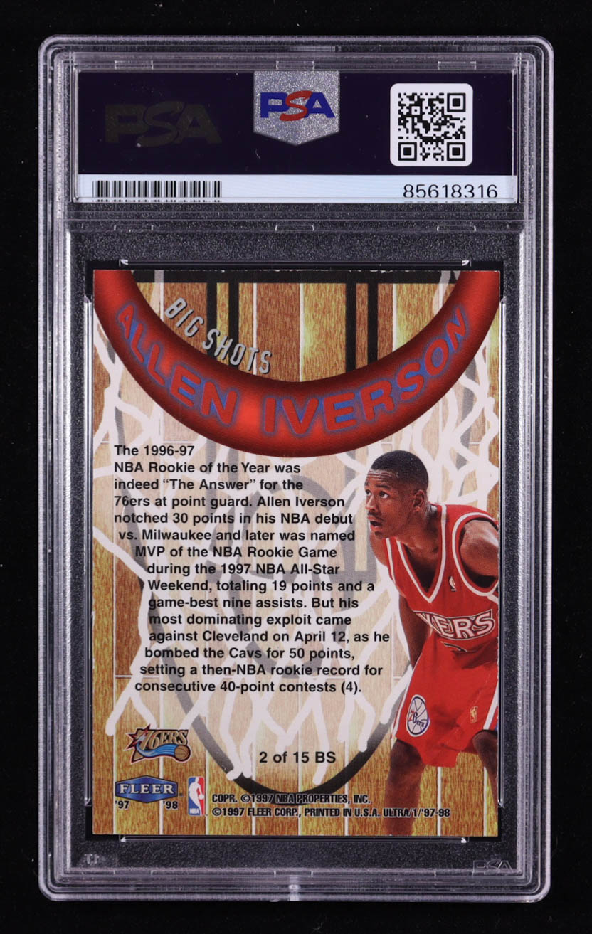 Allen Iverson Signed 1997-98 Ultra Big Shots #2 (PSA | Autograph Grade 10) at PristineAuction.com Allen Iverson Signed 1997-98 Ultra Big Shots #2 (PSA | Autograph Grade 10) at PristineAuction.com