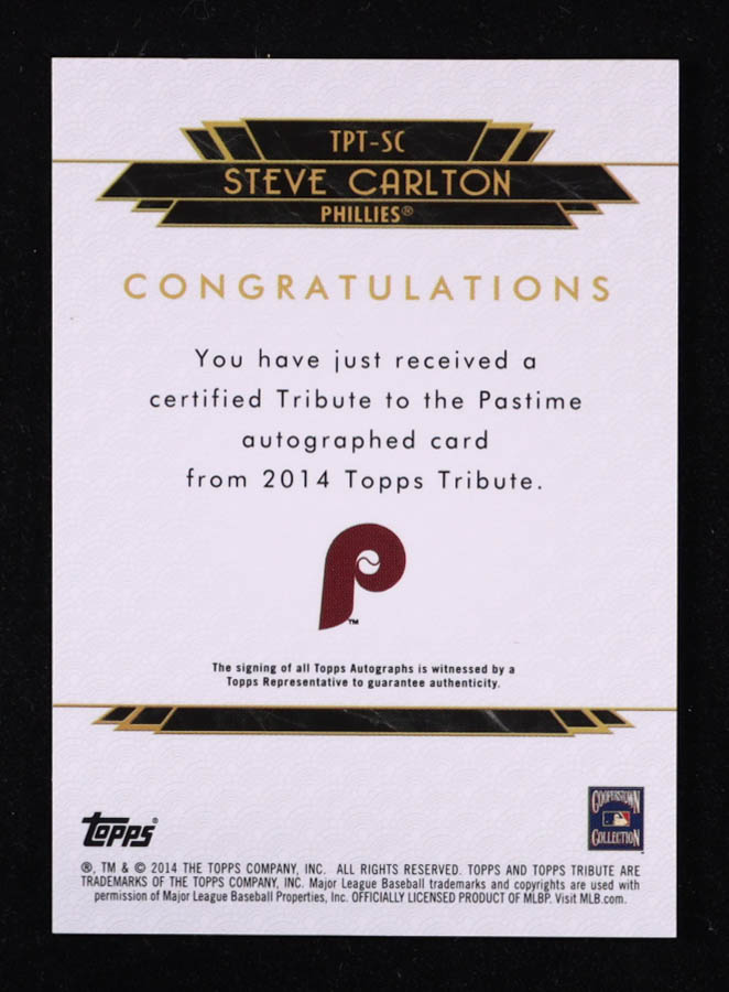 Steve Carlton 2014 Topps Tribute Tribute to the Pastime Autographs Gold #TPTSC #07/15 at PristineAuction.com Steve Carlton 2014 Topps Tribute Tribute to the Pastime Autographs Gold #TPTSC #07/15 at PristineAuction.com