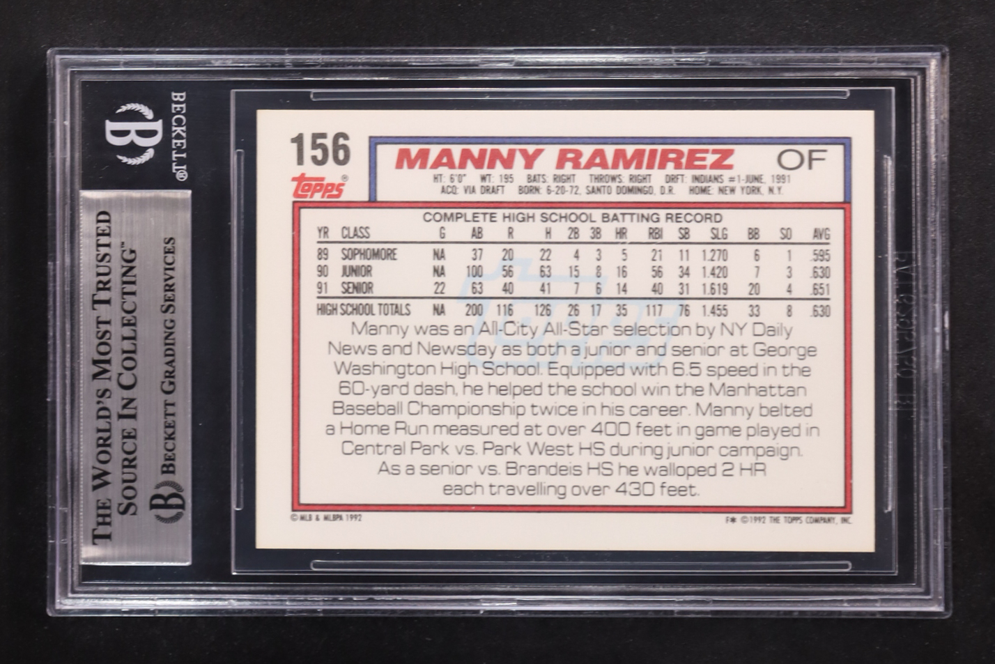 Manny Ramirez 1992 Topps #156 RC (BGS 8.5) at PristineAuction.com Manny Ramirez 1992 Topps #156 RC (BGS 8.5) at PristineAuction.com