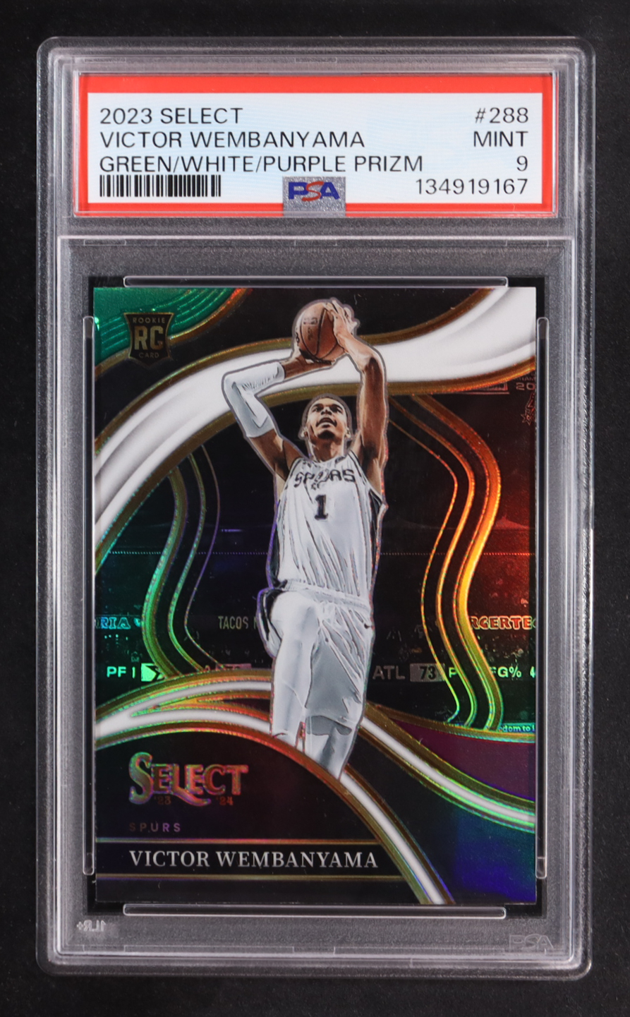 Victor Wembanyama 2023-24 Select Prizms Green White Purple #288 RC (PSA 9) at PristineAuction.com Victor Wembanyama 2023-24 Select Prizms Green White Purple #288 RC (PSA 9) at PristineAuction.com