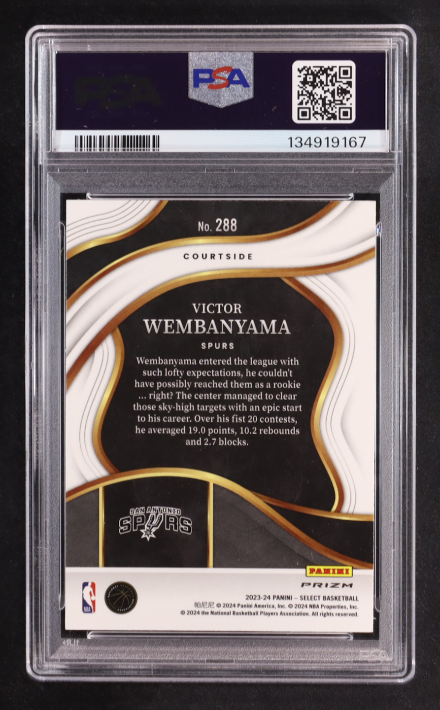 Victor Wembanyama 2023-24 Select Prizms Green White Purple #288 RC (PSA 9) at PristineAuction.com Victor Wembanyama 2023-24 Select Prizms Green White Purple #288 RC (PSA 9) at PristineAuction.com