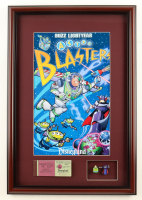 Disneyland's "Buzz Lightyear Astroblasters Ride" Custom Framed Print Display with (2) Toy Story Figurines & Ticket Book at PristineAuction.com