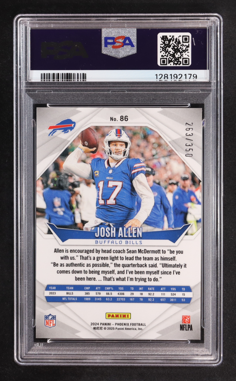 Josh Allen 2024 Panini Phoenix FireBurst #86 #263/350 (PSA 10) at PristineAuction.com Josh Allen 2024 Panini Phoenix FireBurst #86 #263/350 (PSA 10) at PristineAuction.com