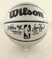 Magic Johnson & Larry Bird Signed NBA Basketball Platinum Edition with Display Stand (Beckett & PSA) at PristineAuction.com