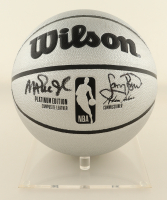 Magic Johnson & Larry Bird Signed NBA Basketball Platinum Edition with Display Stand (Beckett & PSA) at PristineAuction.com