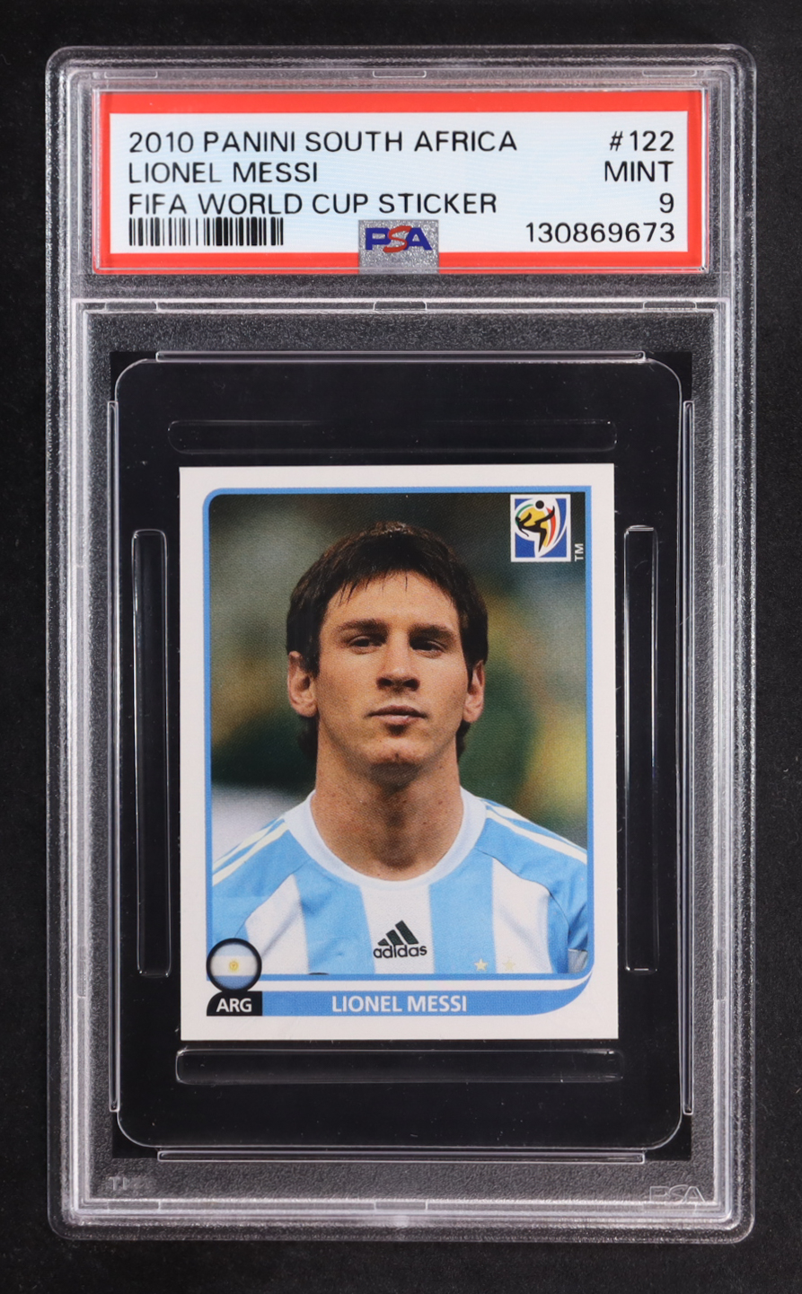 Lionel Messi 2010 Panini World Cup Stickers #122 (PSA 9) at PristineAuction.com Lionel Messi 2010 Panini World Cup Stickers #122 (PSA 9) at PristineAuction.com