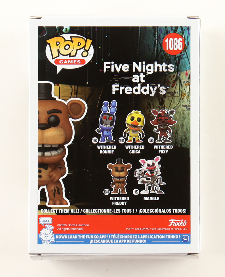 Kevin Foster Signed "Five Nights at Freddy's" #1086 Withered Freddy Funko Pop! Vinyl Figure Inscribed "Freddy" (JSA) at PristineAuction.com Kevin Foster Signed "Five Nights at Freddy's" #1086 Withered Freddy Funko Pop! Vinyl Figure Inscribed "Freddy" (JSA) at PristineAuction.com