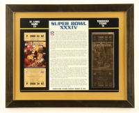 Custom Framed Super Bowl XXXIV Commemorative Score Card with 23KT Gold Ticket Framed Display at PristineAuction.com