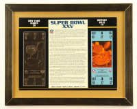Custom Framed Super Bowl XXV Commemorative Score Card with 23KT Gold Ticket Framed Display at PristineAuction.com