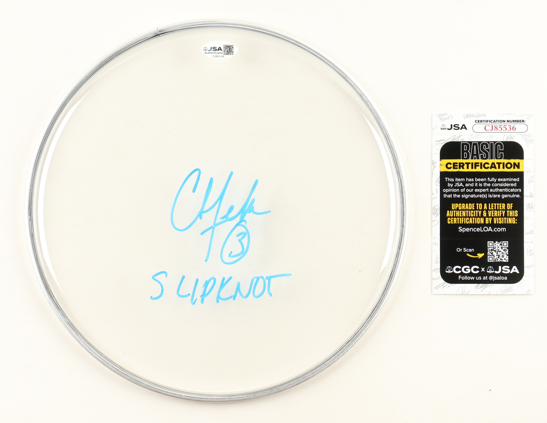 Chris Fehn Signed 10.5" Drum Head Inscribed "Slipknot" (JSA) at PristineAuction.com Chris Fehn Signed 10.5" Drum Head Inscribed "Slipknot" (JSA) at PristineAuction.com