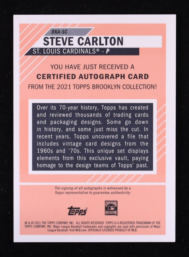 Steve Carlton 2021 Topps Brooklyn Collection Autographs Blue #BKASC #20/30 at PristineAuction.com Steve Carlton 2021 Topps Brooklyn Collection Autographs Blue #BKASC #20/30 at PristineAuction.com