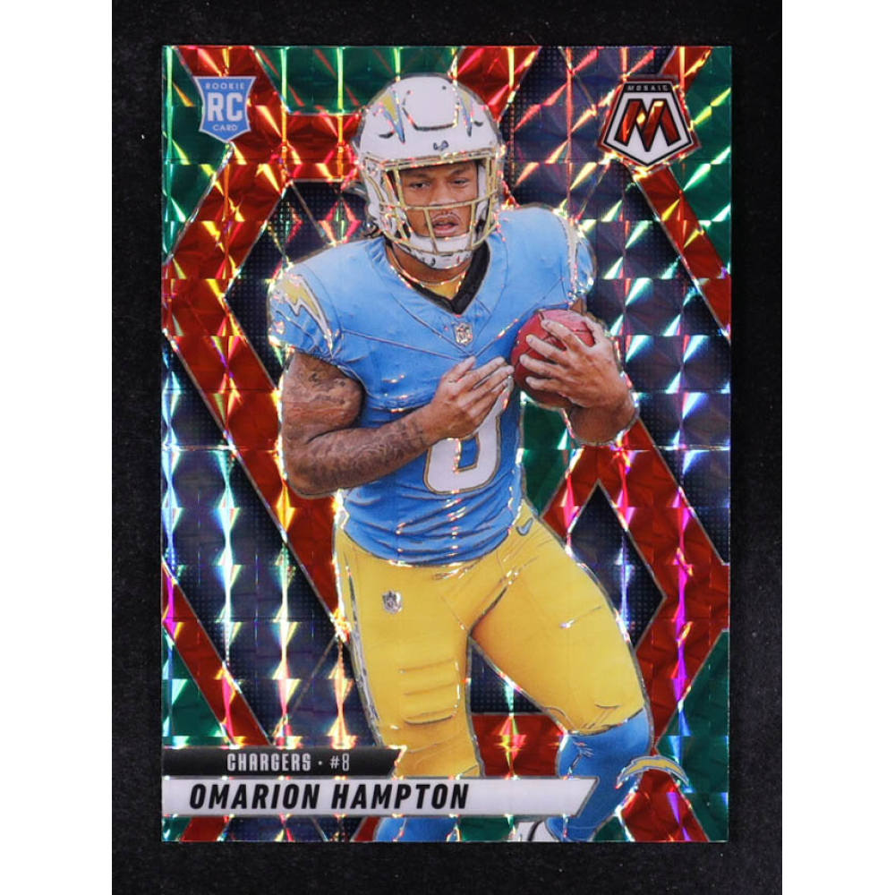 Omarion Hampton 2025 Panini Mosaic Mosaic Choice Red and Green #335 RC at PristineAuction.com