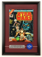 1977 "Star Wars" Issue #1 Custom Framed Marvel Comic Book Display with Title Plaque & Lapel Pin at PristineAuction.com