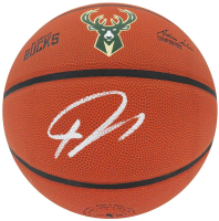 Giannis Antetokounmpo Signed Wilson Bucks Logo NBA Basketball (Schwartz) at PristineAuction.com