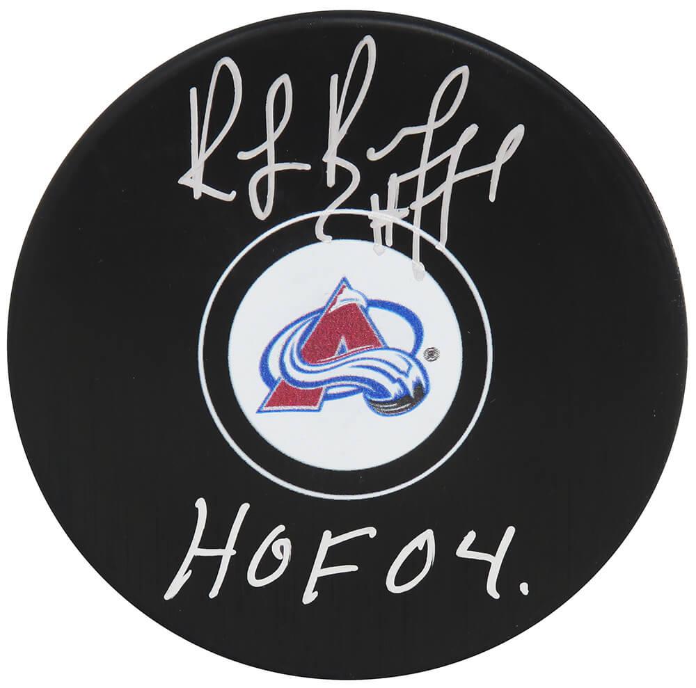 Ray Bourque Signed Avalanche Logo Puck Inscribed "HOF '04" (Schwartz) at PristineAuction.com Ray Bourque Signed Avalanche Logo Puck Inscribed "HOF '04" (Schwartz) at PristineAuction.com