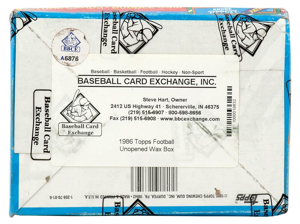 1986 Topps Football Wax Box with (36) Packs (BBCE) at PristineAuction.com 1986 Topps Football Wax Box with (36) Packs (BBCE) at PristineAuction.com