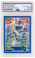 Cris Carter Signed 1989 Score #72 Inscribed "All I Do Is Catch TD's" (PSA) at PristineAuction.com