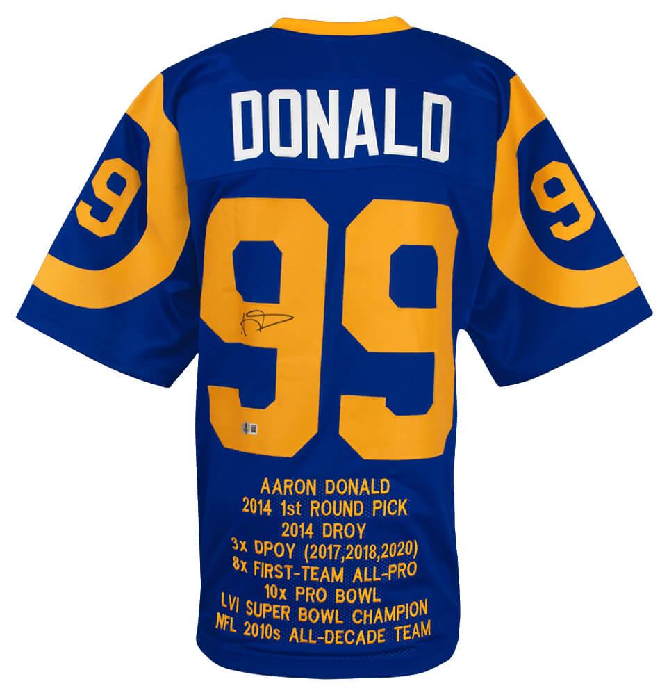 Aaron Donald Signed Career Highlight Stat Jersey (Beckett) at PristineAuction.com Aaron Donald Signed Career Highlight Stat Jersey (Beckett) at PristineAuction.com