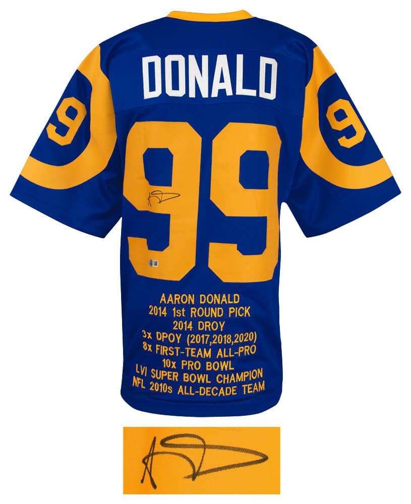 Aaron Donald Signed Career Highlight Stat Jersey (Beckett) at PristineAuction.com Aaron Donald Signed Career Highlight Stat Jersey (Beckett) at PristineAuction.com