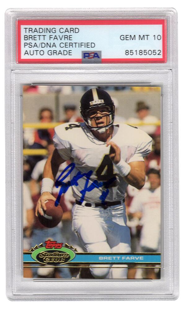 Brett Favre Signed 1991 Topps Stadium Club #94 RC (PSA | Auto 10) at PristineAuction.com Brett Favre Signed 1991 Topps Stadium Club #94 RC (PSA | Auto 10) at PristineAuction.com