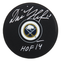 Dominik Hasek Signed Sabres Logo Hockey Puck Inscribed "HOF 14" (Schwartz) at PristineAuction.com