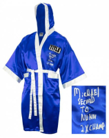 Michael Nunn Signed Title Boxing Robe Inscribed "2x Champ" & "Second To Nunn" (Schwartz) at PristineAuction.com