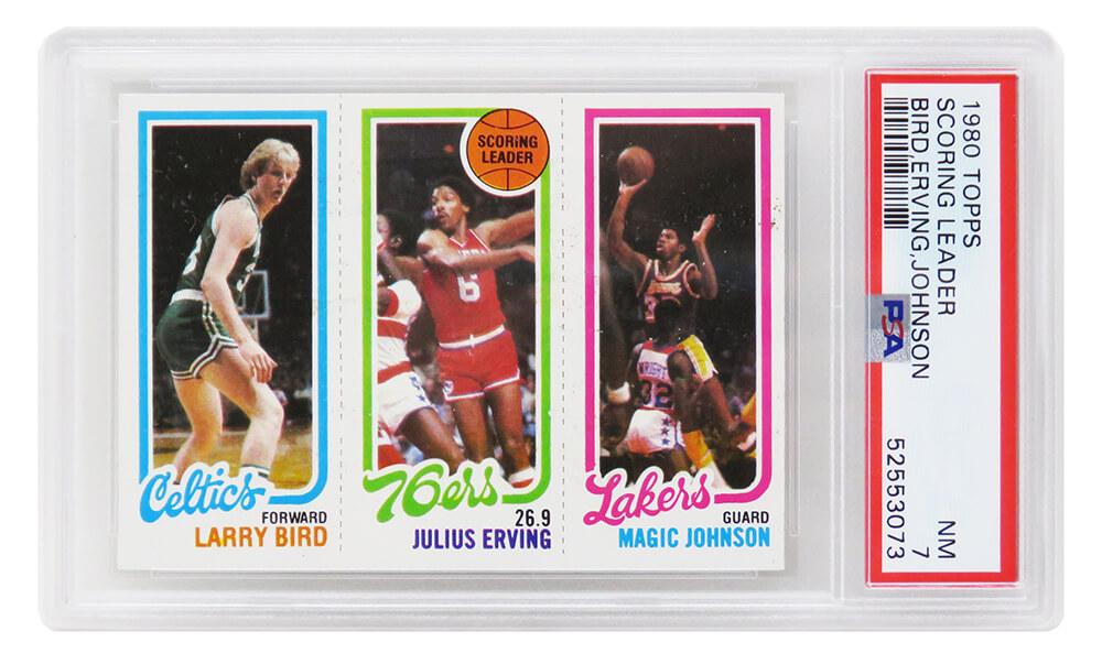 Larry Bird RC / Julius Erving TL / Magic Johnson RC 1980-81 Topps #6 (PSA 7) at PristineAuction.com Larry Bird RC / Julius Erving TL / Magic Johnson RC 1980-81 Topps #6 (PSA 7) at PristineAuction.com