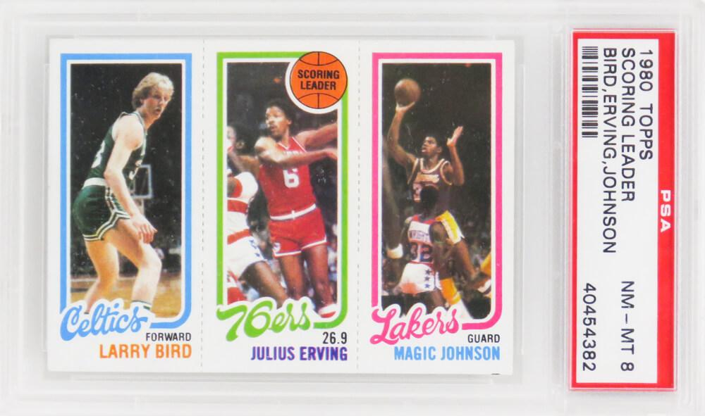 Larry Bird RC / Julius Erving TL / Magic Johnson RC 1980-81 Topps #6 (PSA 8) at PristineAuction.com Larry Bird RC / Julius Erving TL / Magic Johnson RC 1980-81 Topps #6 (PSA 8) at PristineAuction.com