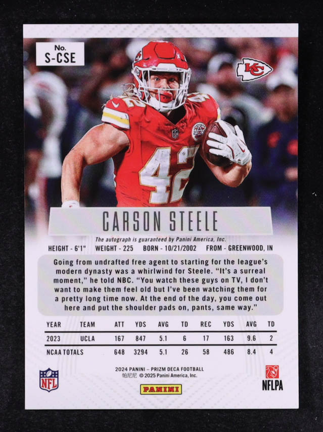 Carson Steele 2024 Panini Prizm Deca Signatures #98 RC at PristineAuction.com Carson Steele 2024 Panini Prizm Deca Signatures #98 RC at PristineAuction.com