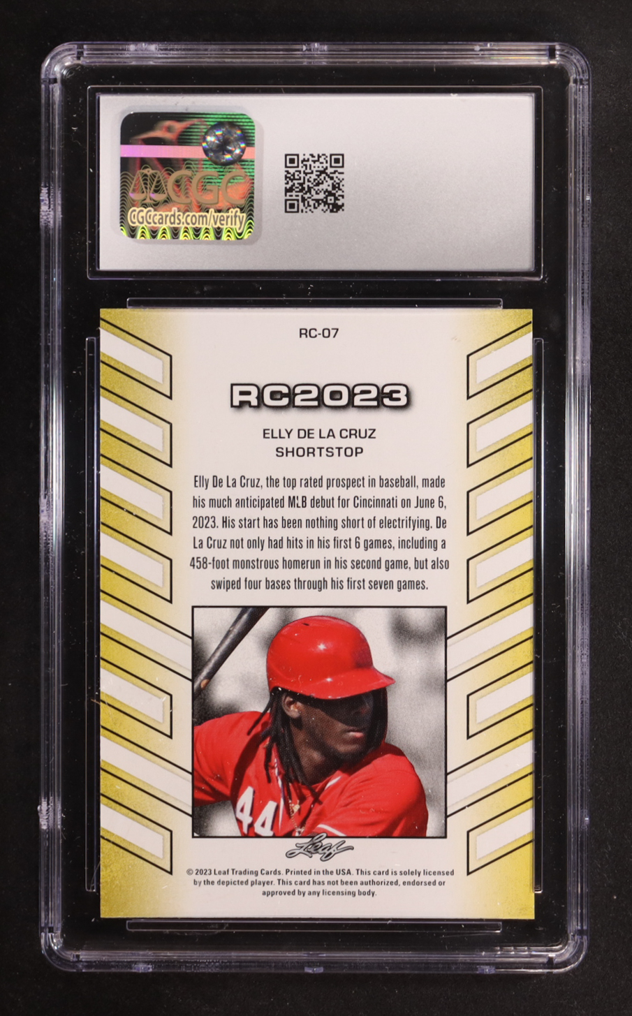 Elly De La Cruz 2023 Leaf Special Release RC Year #RC07 RC (CGC 10) at PristineAuction.com Elly De La Cruz 2023 Leaf Special Release RC Year #RC07 RC (CGC 10) at PristineAuction.com