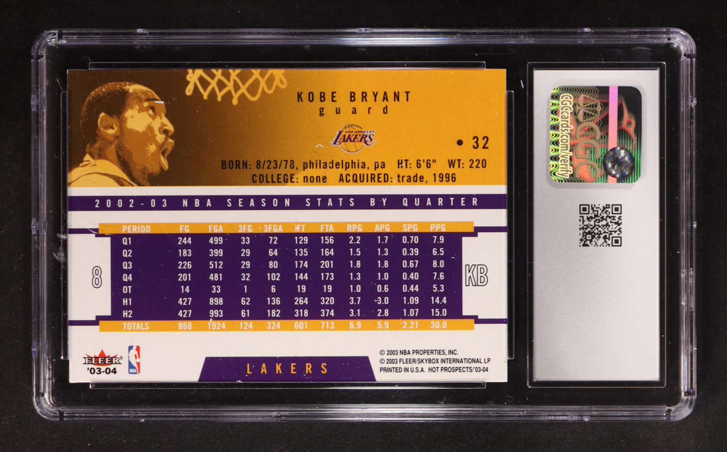 Kobe Bryant 2003-04 Hoops Hot Prospects #32 (CGC 9) at PristineAuction.com Kobe Bryant 2003-04 Hoops Hot Prospects #32 (CGC 9) at PristineAuction.com