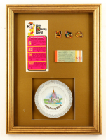 Walt Disney World Vintage Custom Framed Flyer Display with Ticket Booklet, Souvenir Plate & Set of (3) Disney World Pins at PristineAuction.com