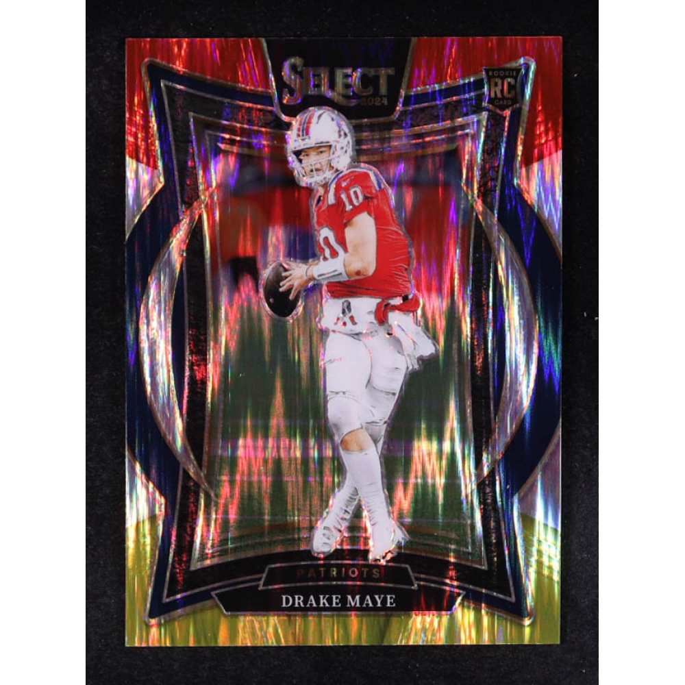 Drake Maye 2024 Select Prizm Red and Yellow Shock #27 RC at PristineAuction.com