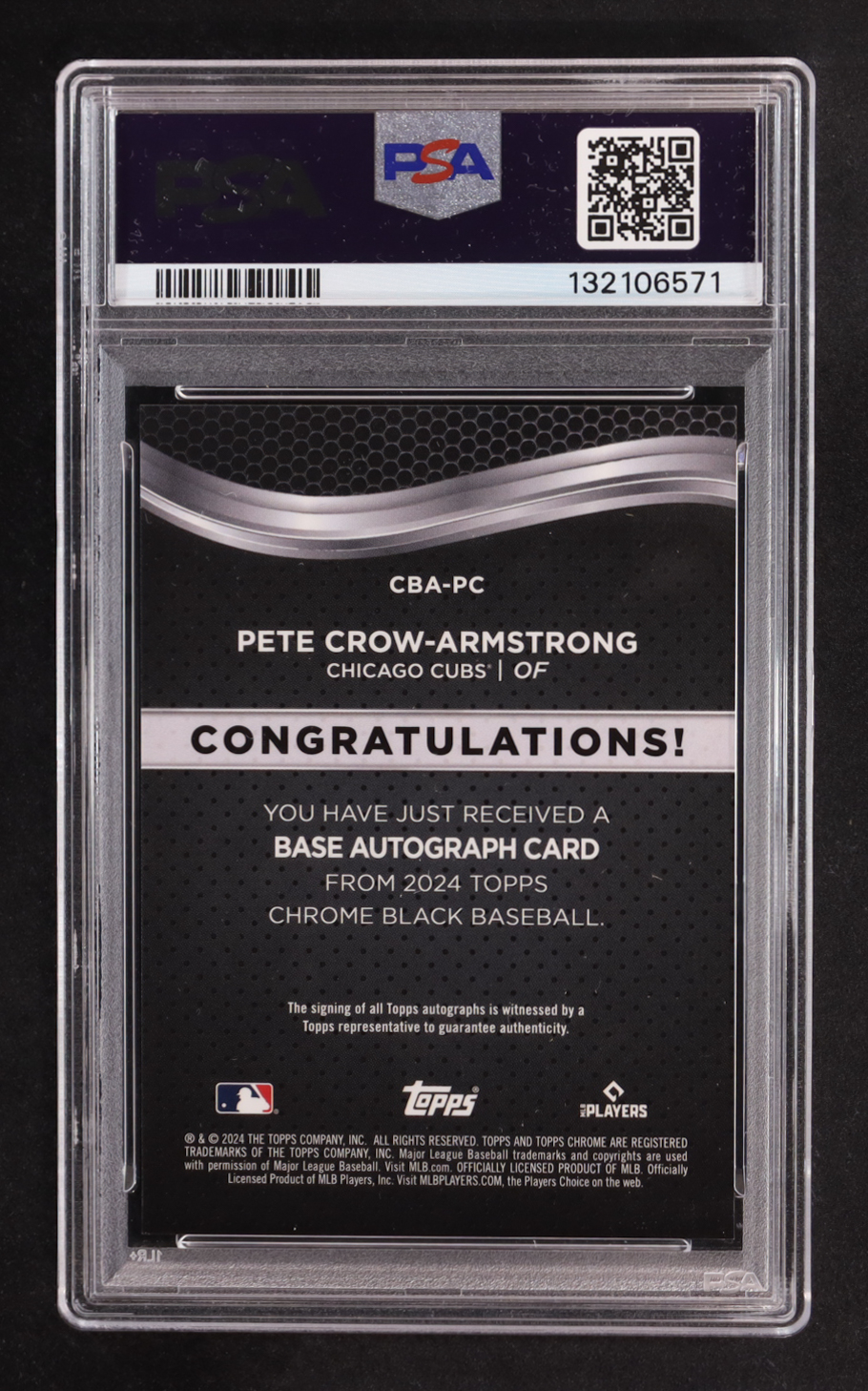 Pete Crow-Armstrong 2024 Topps Chrome Black Autographs #CBAPC RC (PSA 10) at PristineAuction.com Pete Crow-Armstrong 2024 Topps Chrome Black Autographs #CBAPC RC (PSA 10) at PristineAuction.com