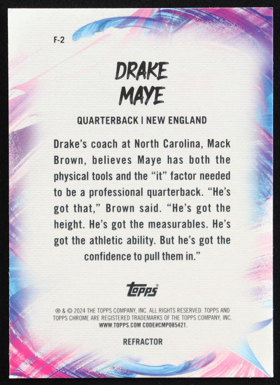 Drake Maye 2024 Topps Chrome Finesse Refractors #F2 RC at PristineAuction.com Drake Maye 2024 Topps Chrome Finesse Refractors #F2 RC at PristineAuction.com