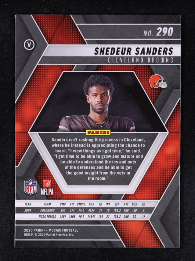 Shedeur Sanders 2025 Panini Mosaic VAR #290 RC at PristineAuction.com Shedeur Sanders 2025 Panini Mosaic VAR #290 RC at PristineAuction.com