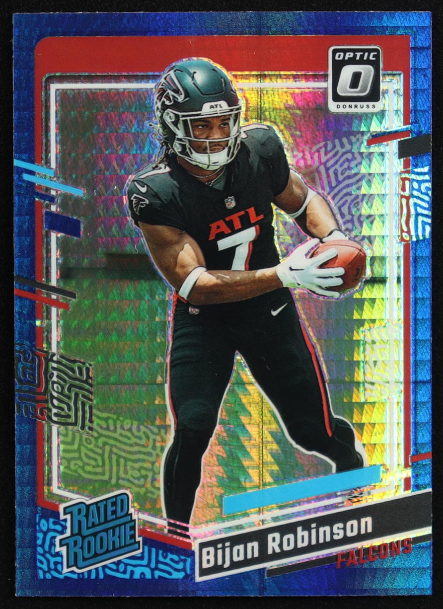 Bijan Robinson 2023 Donruss Optic Blue Hyper #206 RC at PristineAuction.com Bijan Robinson 2023 Donruss Optic Blue Hyper #206 RC at PristineAuction.com