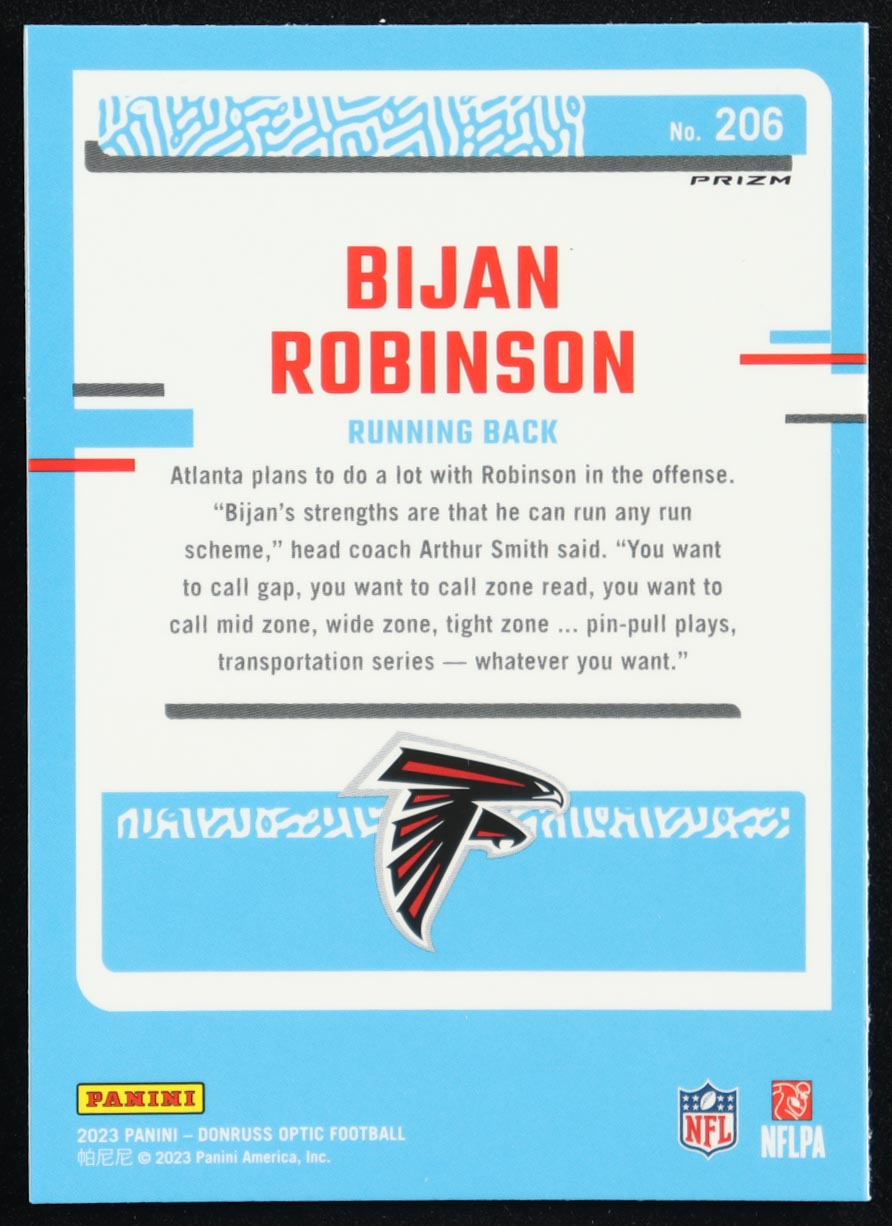 Bijan Robinson 2023 Donruss Optic Blue Hyper #206 RC at PristineAuction.com Bijan Robinson 2023 Donruss Optic Blue Hyper #206 RC at PristineAuction.com