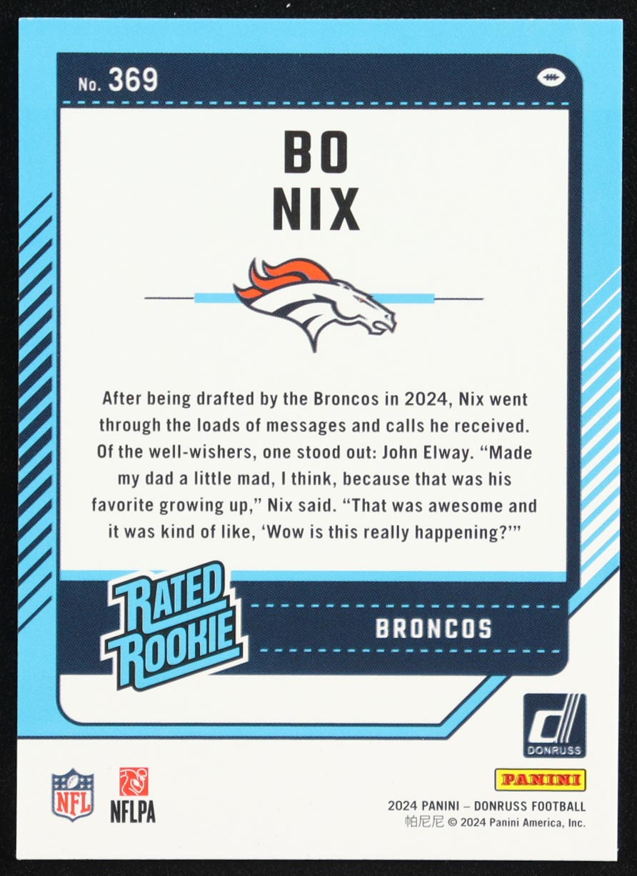 Bo Nix 2024 Donruss #369 RR RC at PristineAuction.com Bo Nix 2024 Donruss #369 RR RC at PristineAuction.com