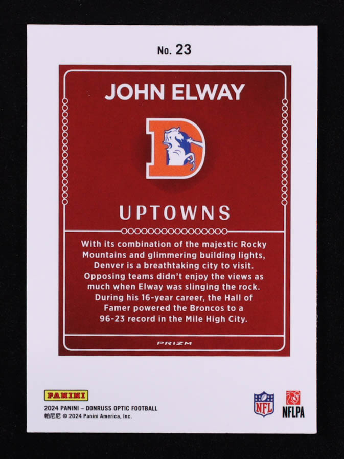 John Elway 2024 Donruss Optic Uptowns #23 at PristineAuction.com John Elway 2024 Donruss Optic Uptowns #23 at PristineAuction.com