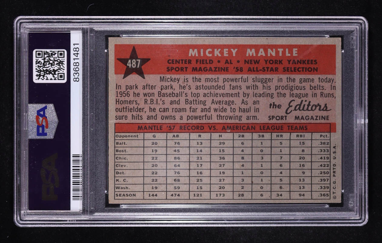 Mickey Mantle 1958 Topps #487 AS TP (PSA 4) at PristineAuction.com Mickey Mantle 1958 Topps #487 AS TP (PSA 4) at PristineAuction.com