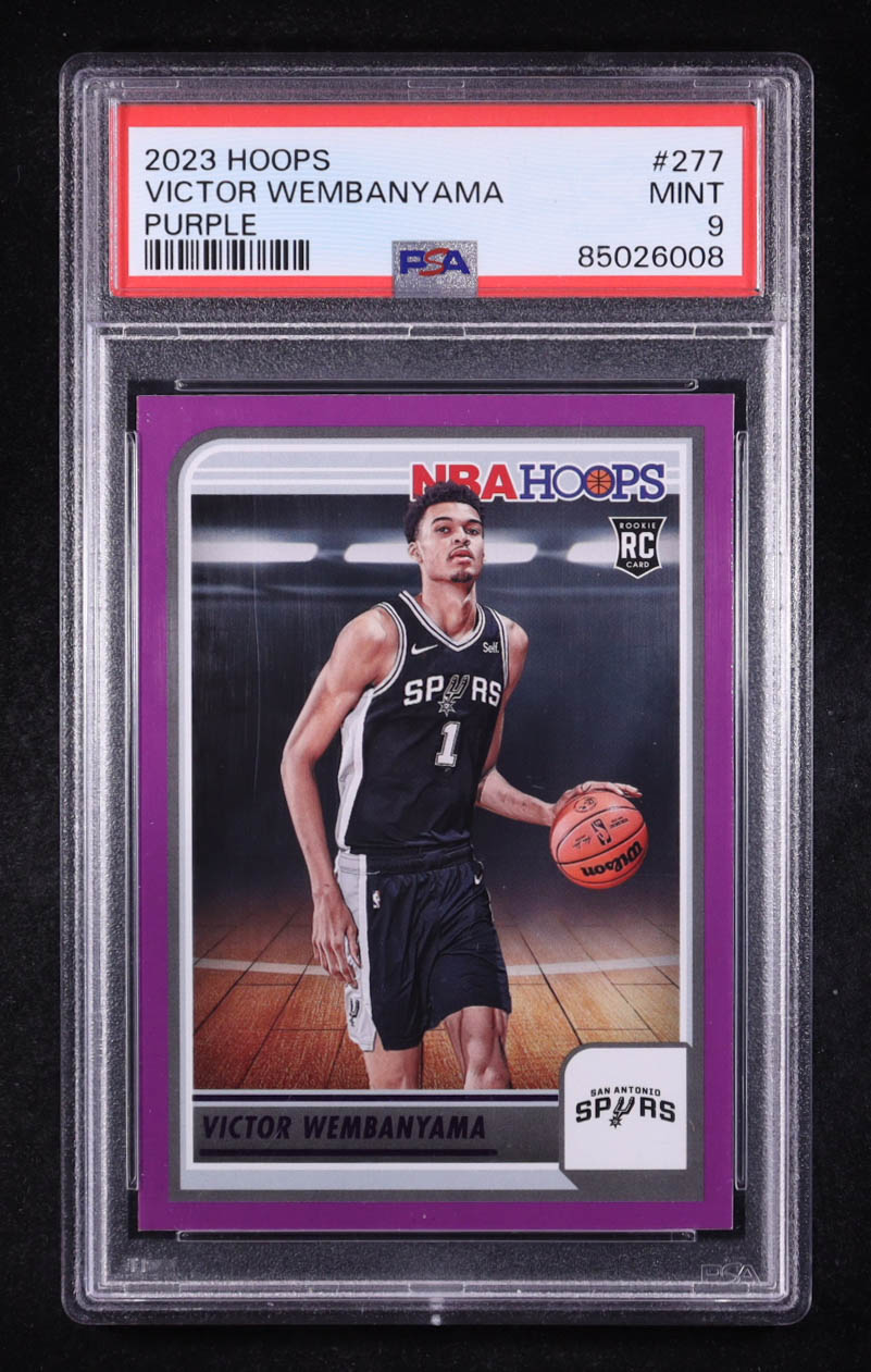 Victor Wembanyama 2023-24 Hoops Purple #277 RC (PSA 9) at PristineAuction.com Victor Wembanyama 2023-24 Hoops Purple #277 RC (PSA 9) at PristineAuction.com