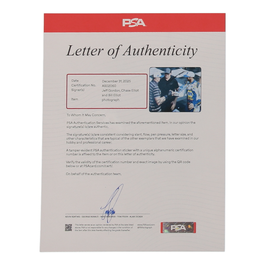 Jeff Gordon, Chase Elliott & Bill Elliott Signed NASCAR 8x10 Photo (PSA) at PristineAuction.com Jeff Gordon, Chase Elliott & Bill Elliott Signed NASCAR 8x10 Photo (PSA) at PristineAuction.com