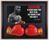Mike Tyson Signed Custom Framed Set of (2) Everlast Boxing Gloves Display (Tyson) at PristineAuction.com